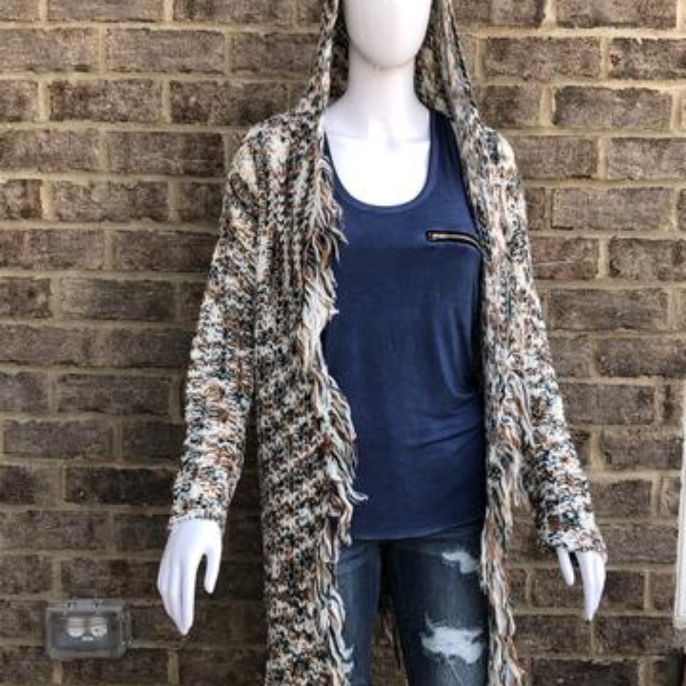 Fringe knit cardigan sweater